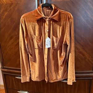 Velvet Button Down Shirt in Rust